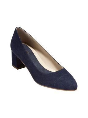 Cole Haan The Go-To Block Heel Pump 45mm in Marine Blue Suede, size 8.5B